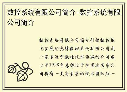 数控系统有限公司简介-数控系统有限公司简介